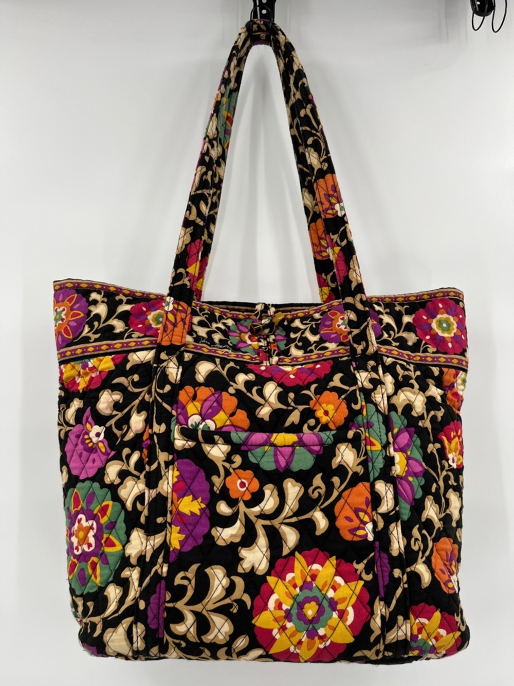 Vera Bradley Black Quilted Floral Tote with Multicolor Accents